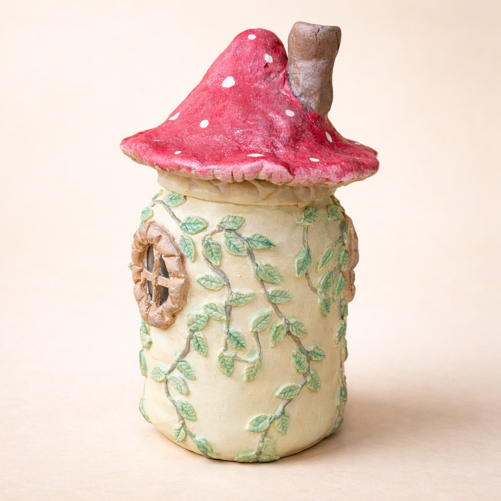 Handmade Fairy House Jar Night Light - Upcycled Glass with LED Lights