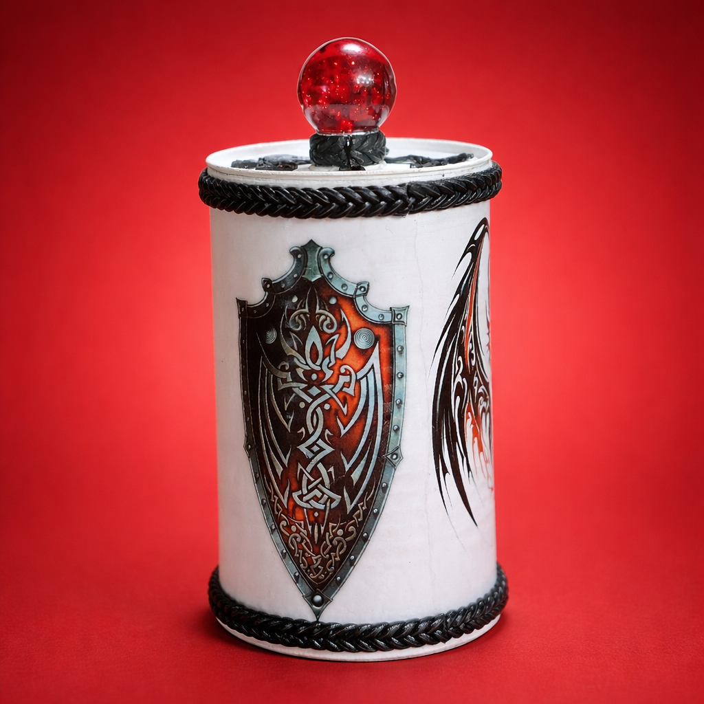 Red Dragon Gaming Dice Holder - Handmade Felt-Lined Tin Container