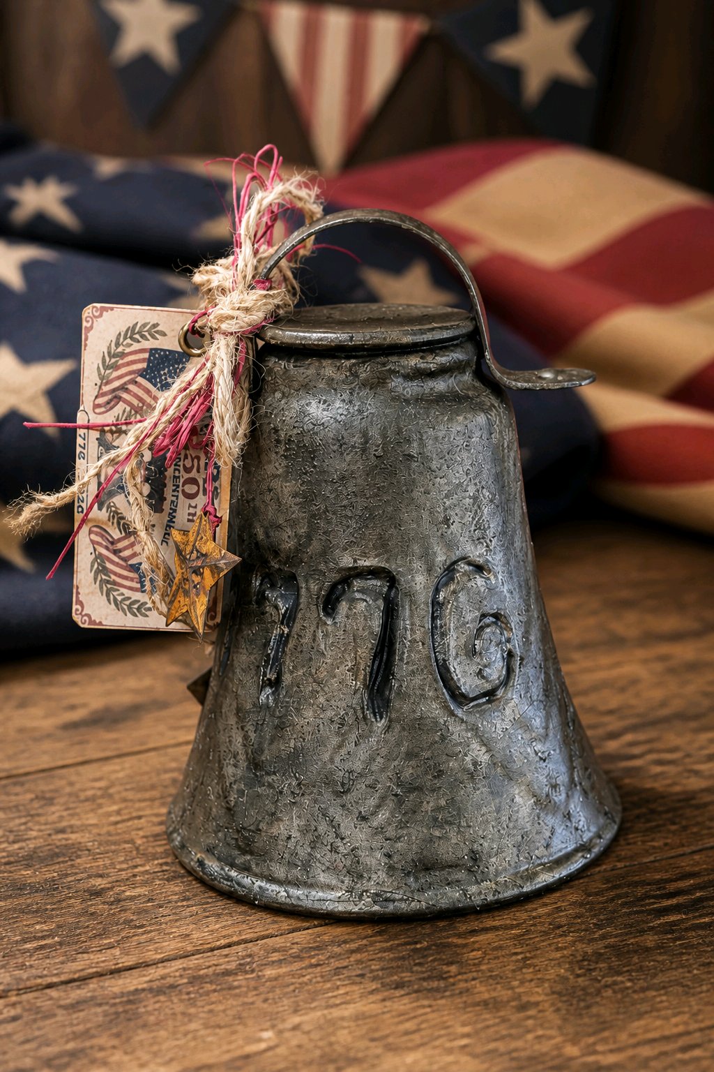 Americana Bell –1776 - Upcycled Glass Globe Faux Metal Bell Decor
