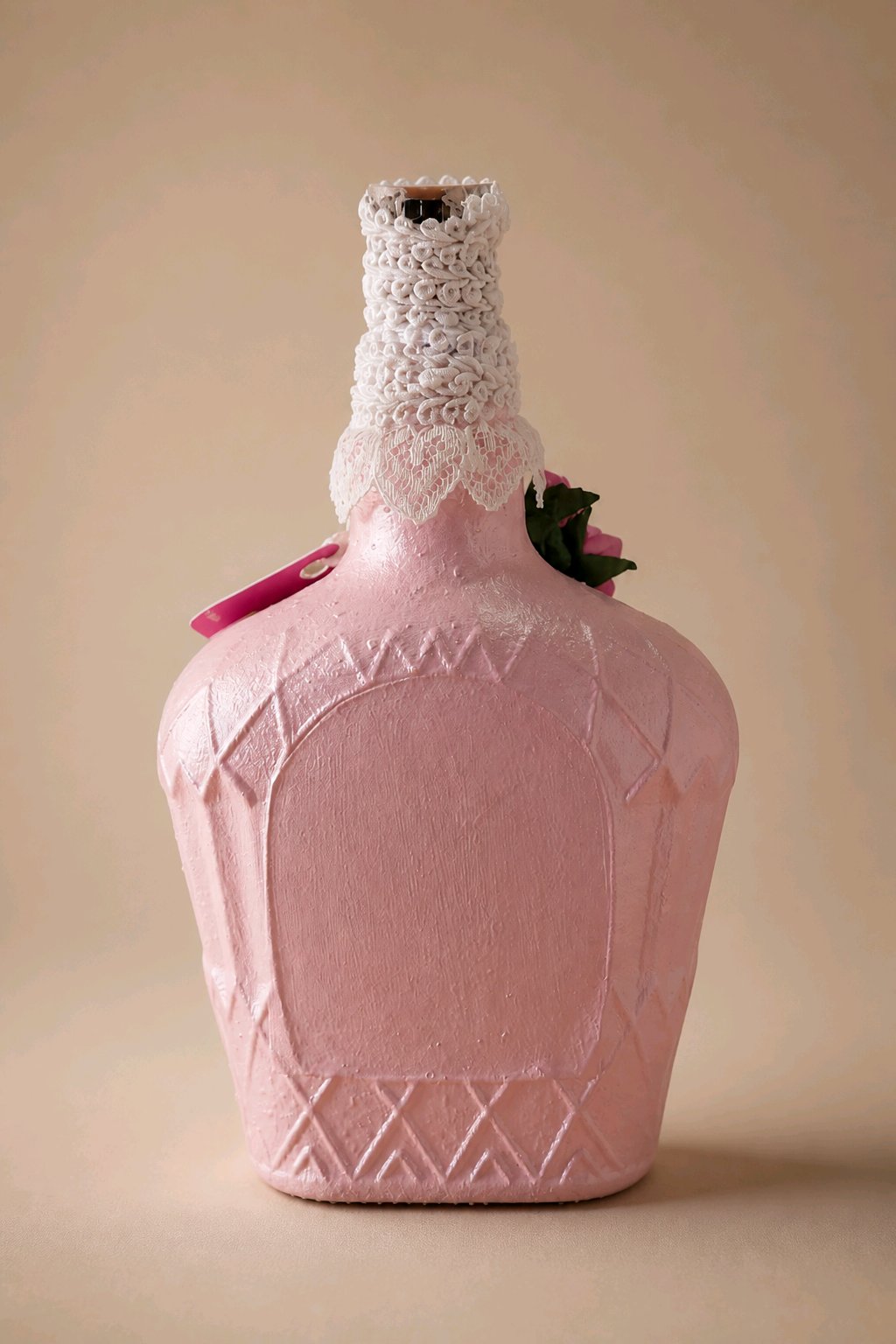 Upcycled Valentine Bottle with Faux Pink Roses & Fairy Lights – Handmade Romantic Decor