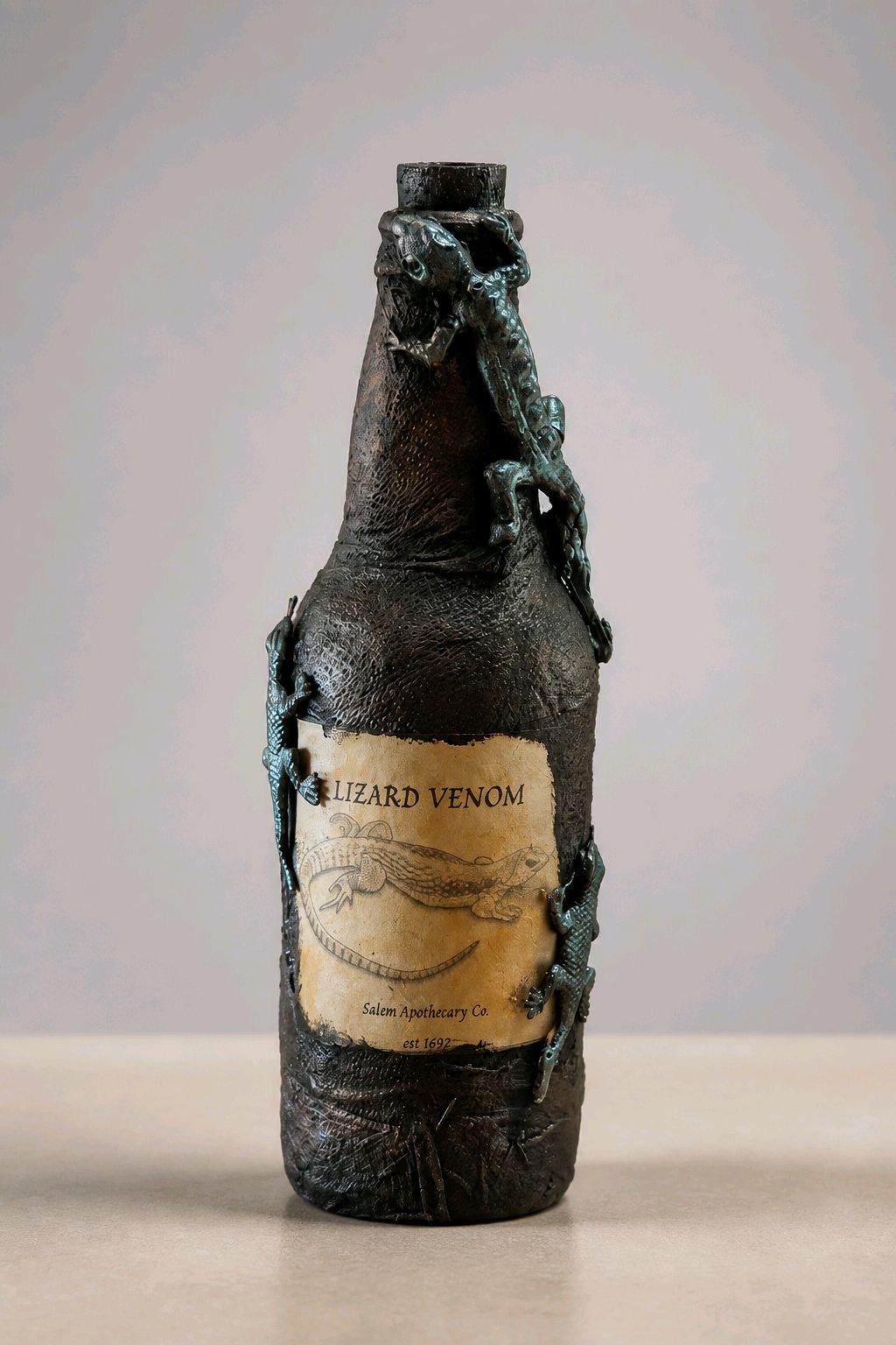 Upcycled Halloween Potion Bottle – Lizard Venom | Gothic Apothecary Decor
