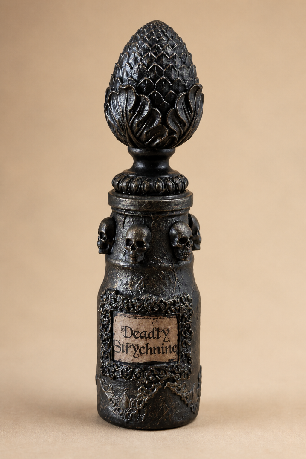 Upcycled Halloween Potion Bottle – Deadly Strychnine Decor | Gothic Skull Jar