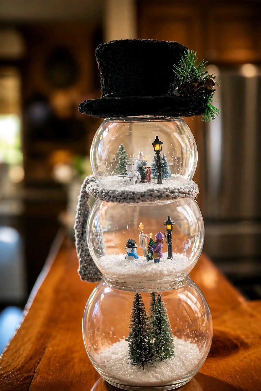 Silver Scarfed Glass Bowl Diorama – Handmade Holiday Decor