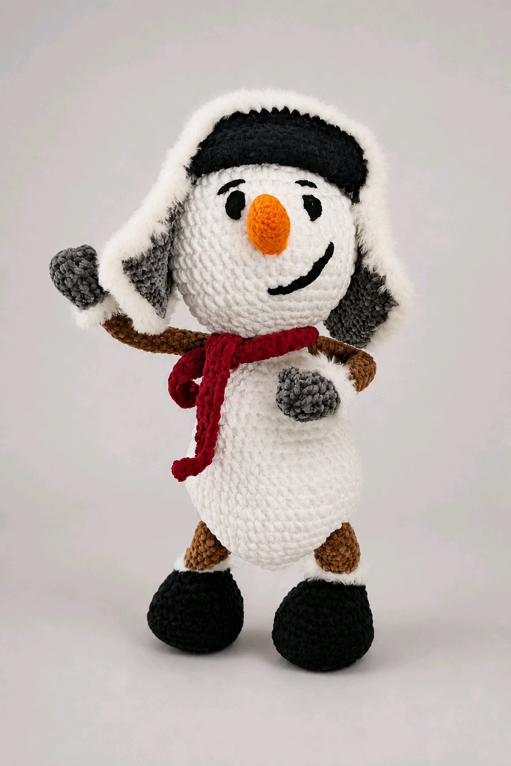 Handmade Poseable Crochet Snowman – 20" Tall with Hat & Scarf