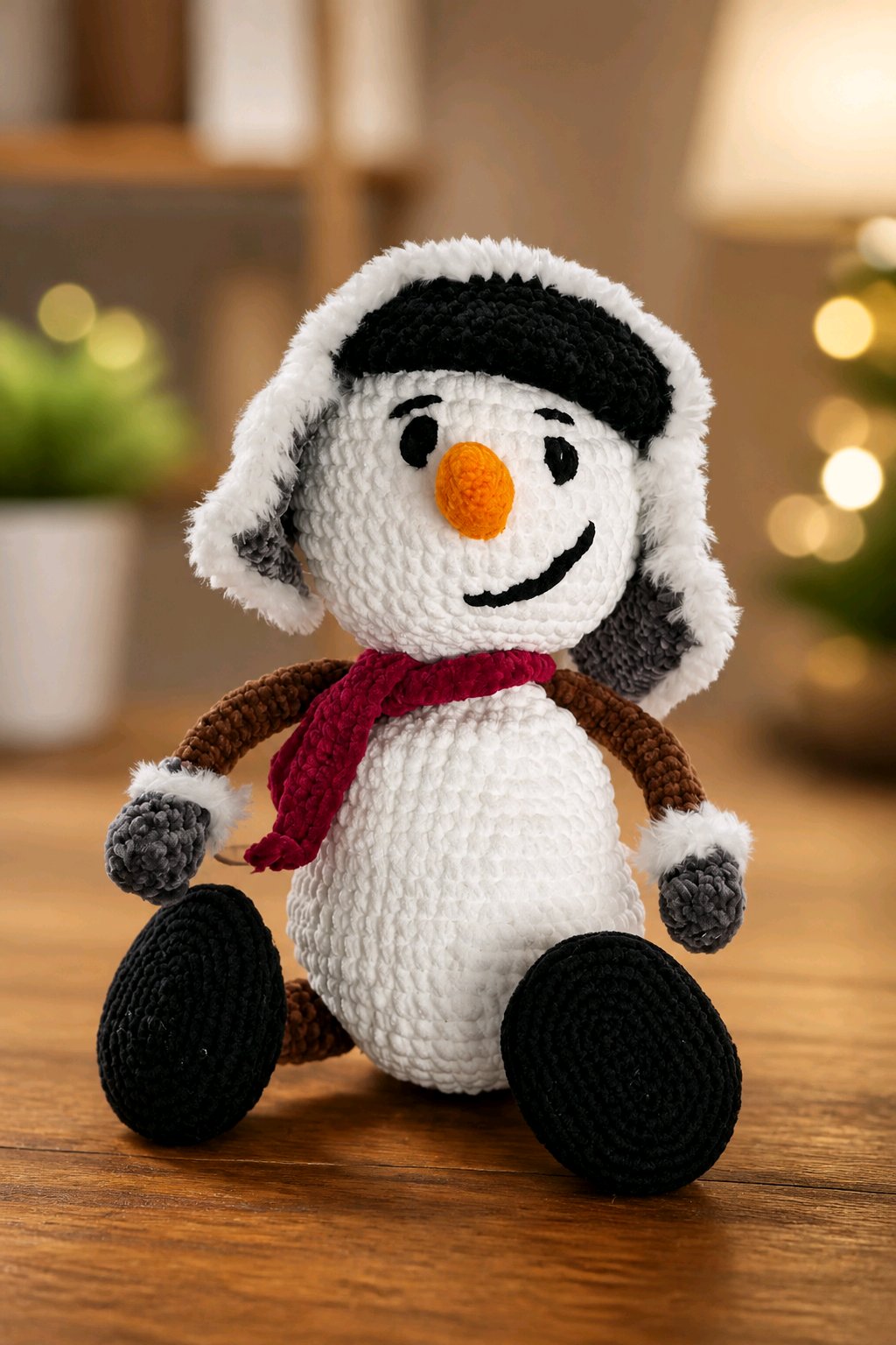 Handmade Poseable Crochet Snowman – 20" Tall with Hat & Scarf