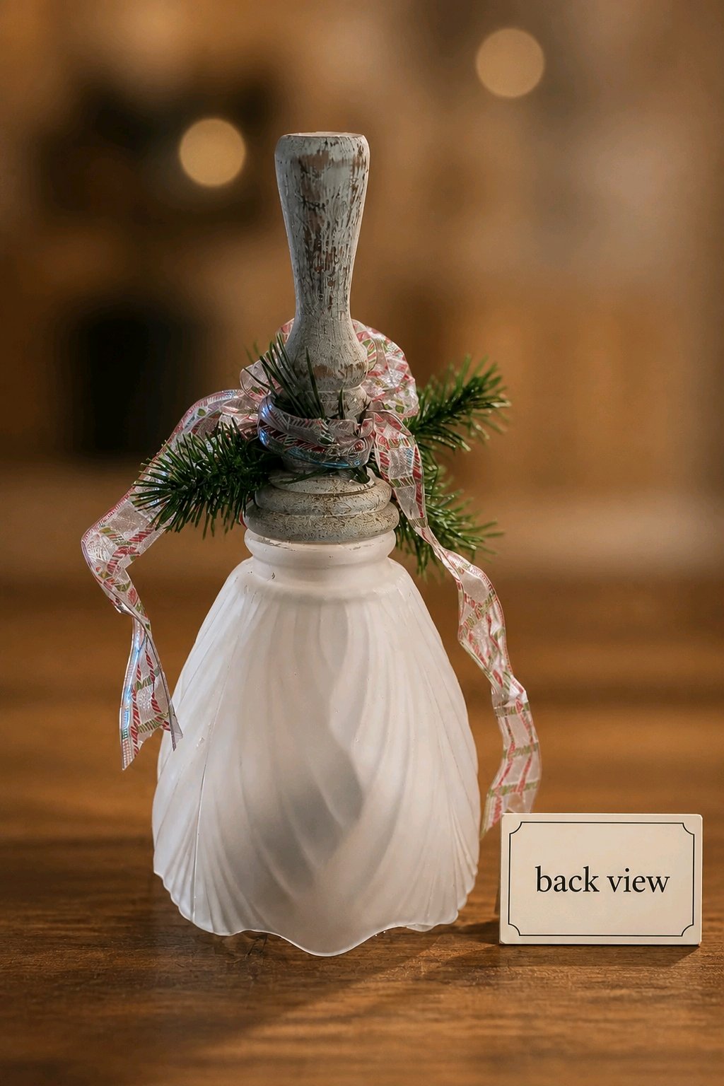 Upcycled Glass Globe Bell with Frosted Sheer Ribbon, Evergreen & Red Berries – Handmade Christmas Decor