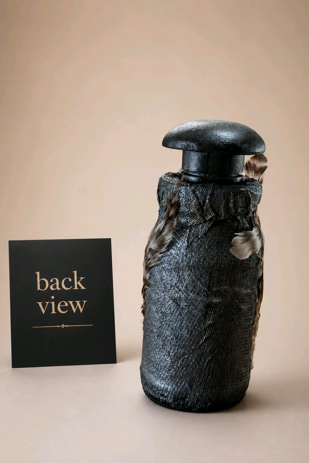 Upcycled Gothic Owl Jar with Real Feathers – Handmade Shelf Sitter