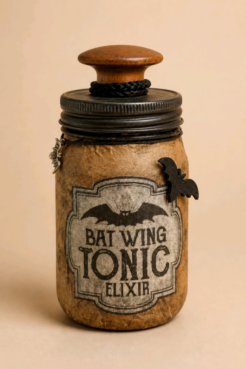 Upcycled Halloween Apothecary Jar – Bat Wing Tonic & Elixir | Handmade Gothic Decor