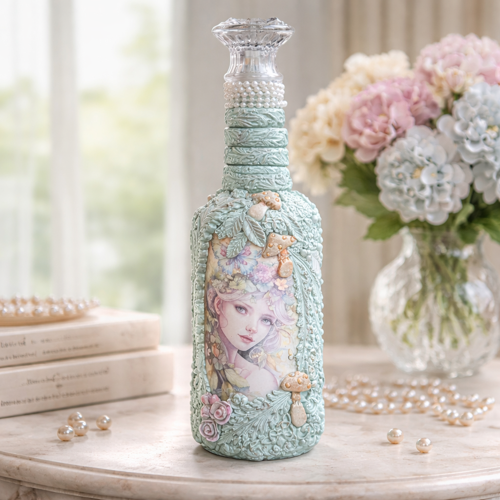 Handmade Upcycled Fairy Bottle - Glass Decorative Accent