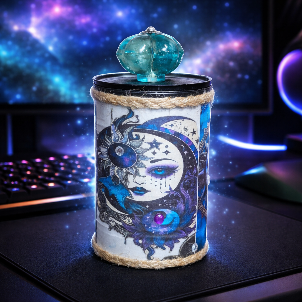 Handmade Gaming Dice Holder - Upcycled Felt-Lined Tin Container  Celestial