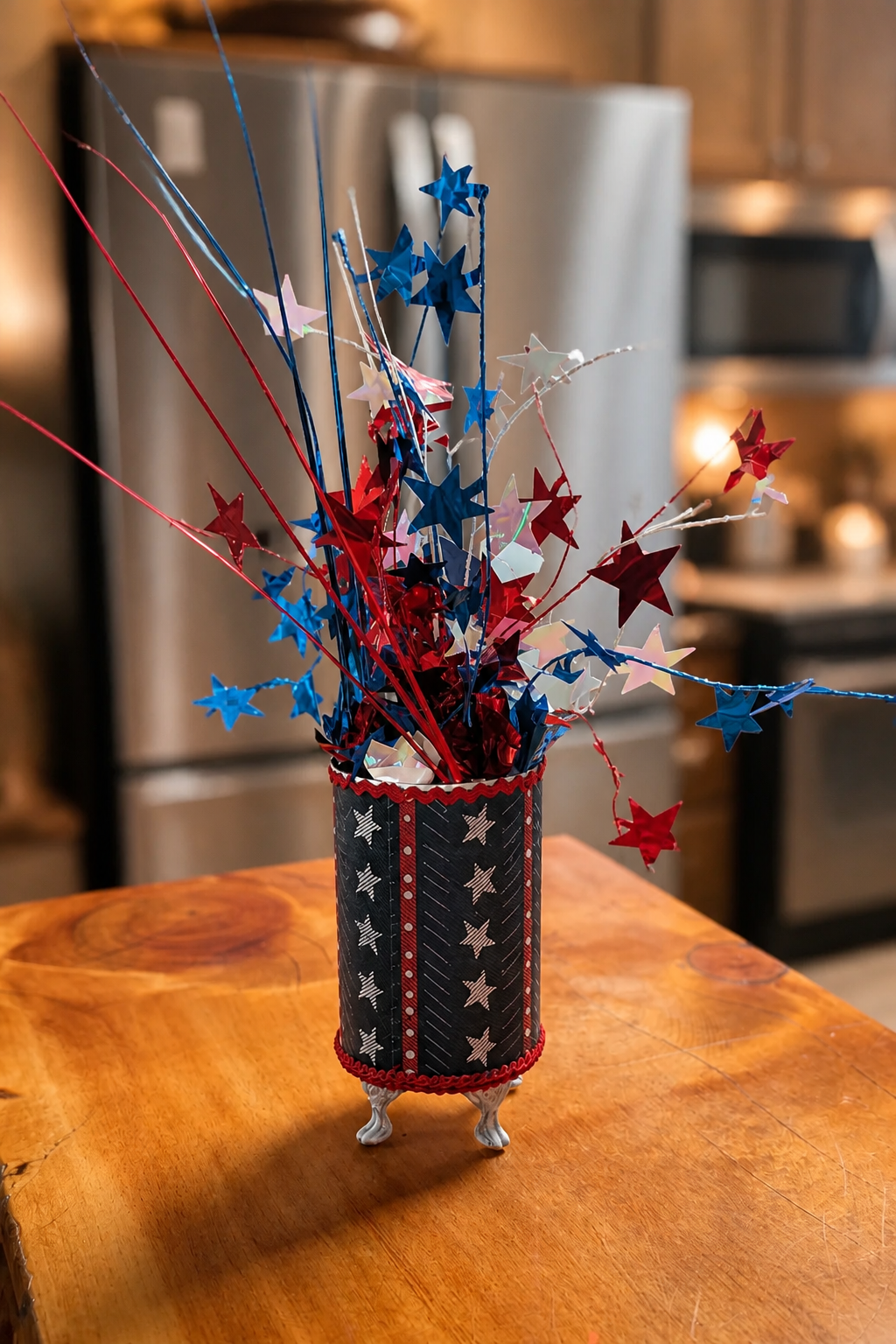 Patriotic Centerpiece Decor | Handmade Upcycled Tin Can | America 250th Anniversary