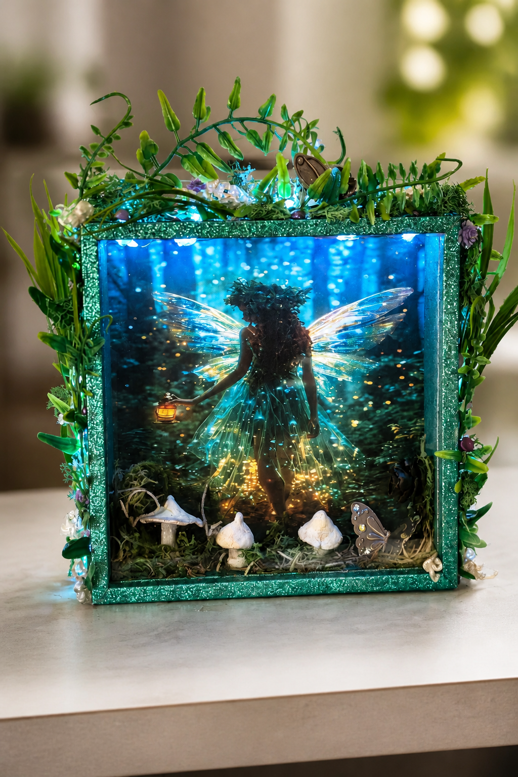 Fairy Shadow Box with Lights – Handmade Whimsical Decor (5.5" x 5.5")