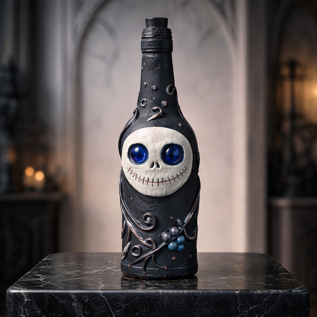 Jack Skellington Gothic Bottle - Handmade Upcycled Halloween Decor