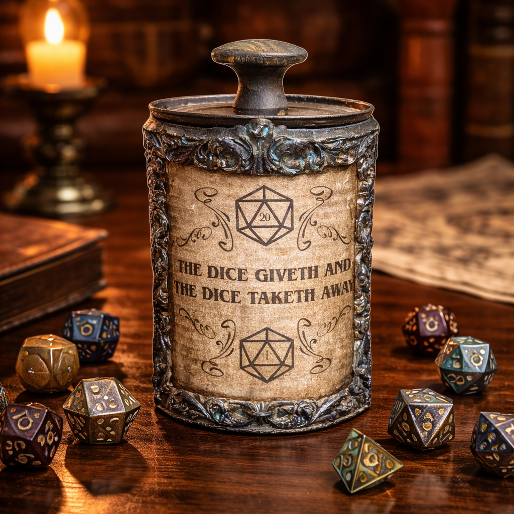Handmade Gaming Dice Holder - Upcycled Felt-Lined Tin Container  Dice giveth