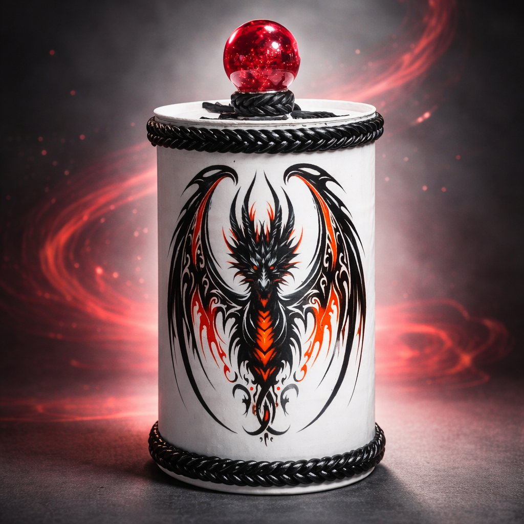Red Dragon Gaming Dice Holder - Handmade Felt-Lined Tin Container