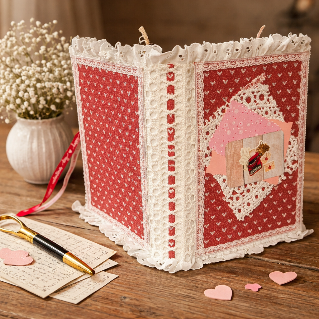 Handmade Valentine-Themed Junk Journal - Romantic Memory Keeper