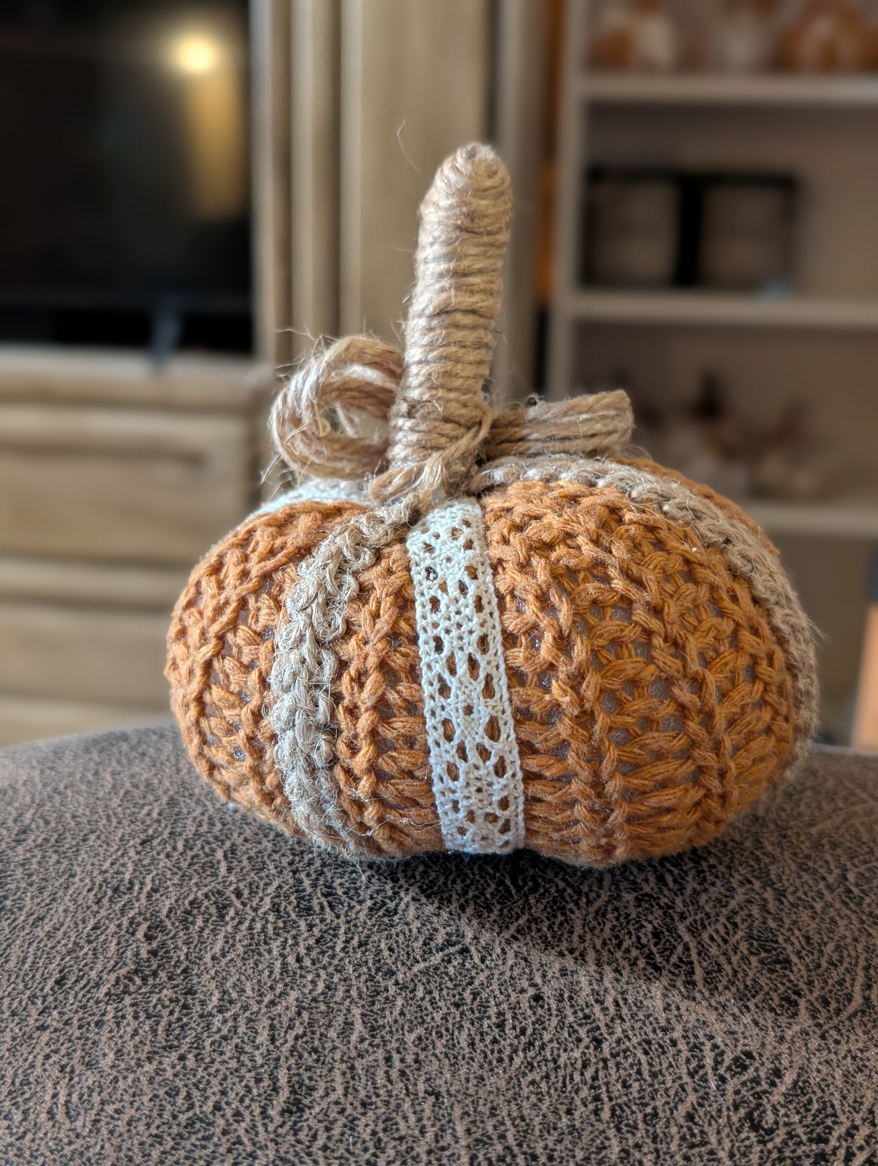 Small Upcycled Sweater Pumpkin - Handmade Fall Decor
