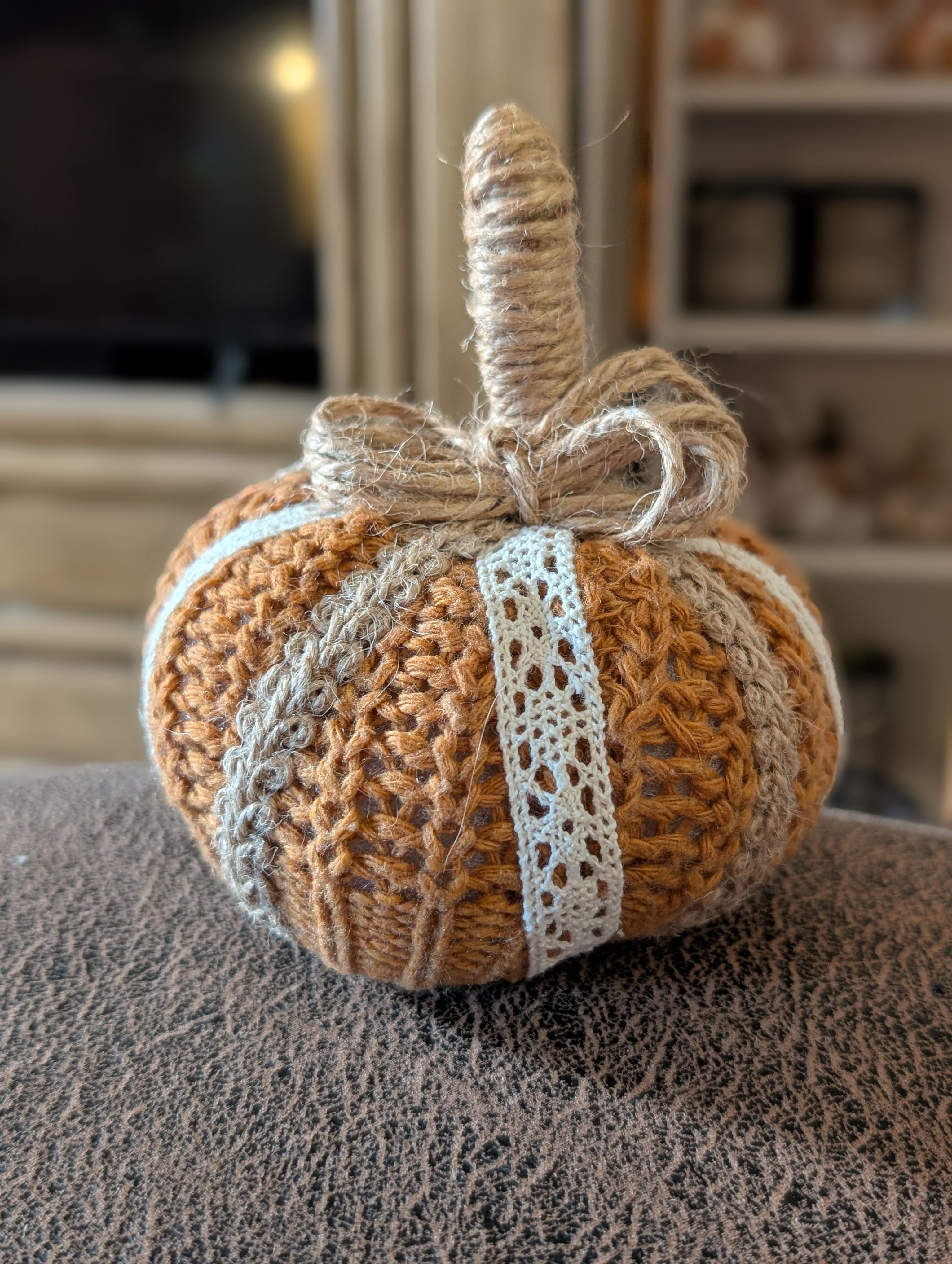 Small Upcycled Sweater Pumpkin - Handmade Fall Decor
