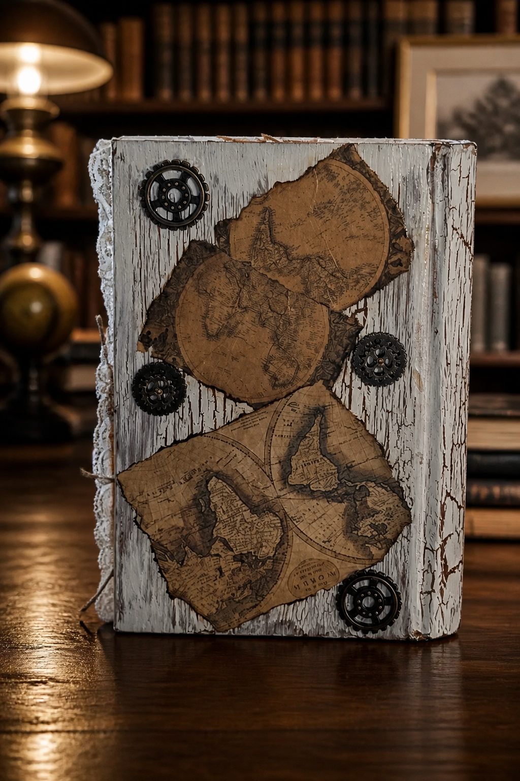 Handmade Travel Junk Journal with Gears & Chain - Upcycled Vintage Ephemera