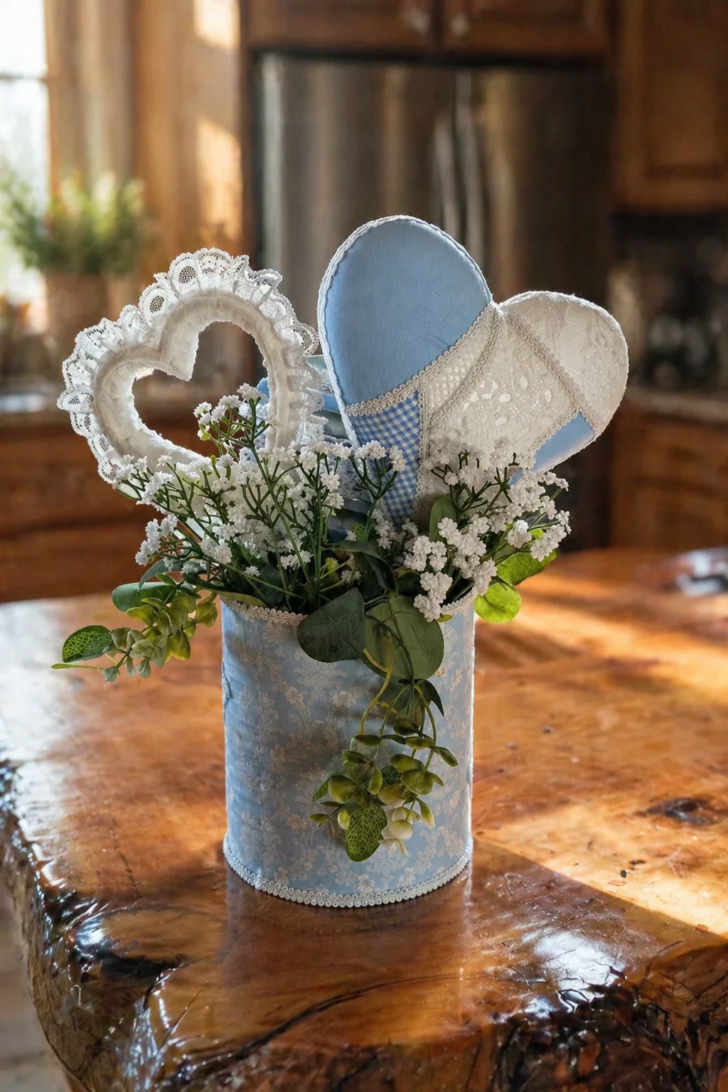 Handmade Heart Arrangement in Upcycled Tin — Rustic Cottagecore Mother’s Day Gift