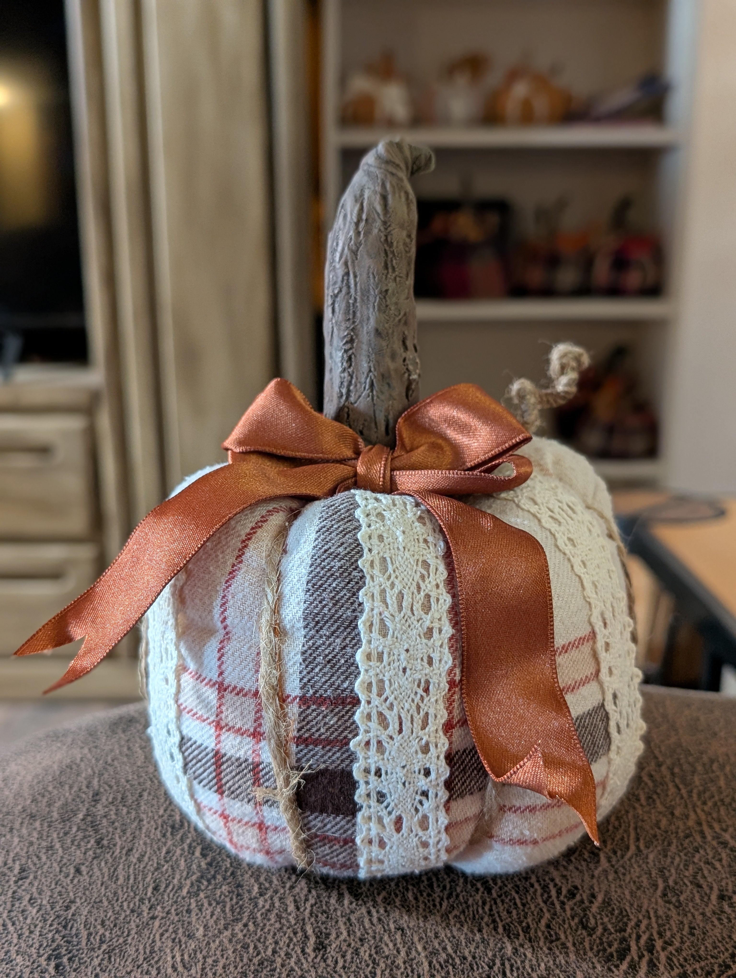 Medium Upcycled Flannel Pumpkin - Handmade Fall Decor