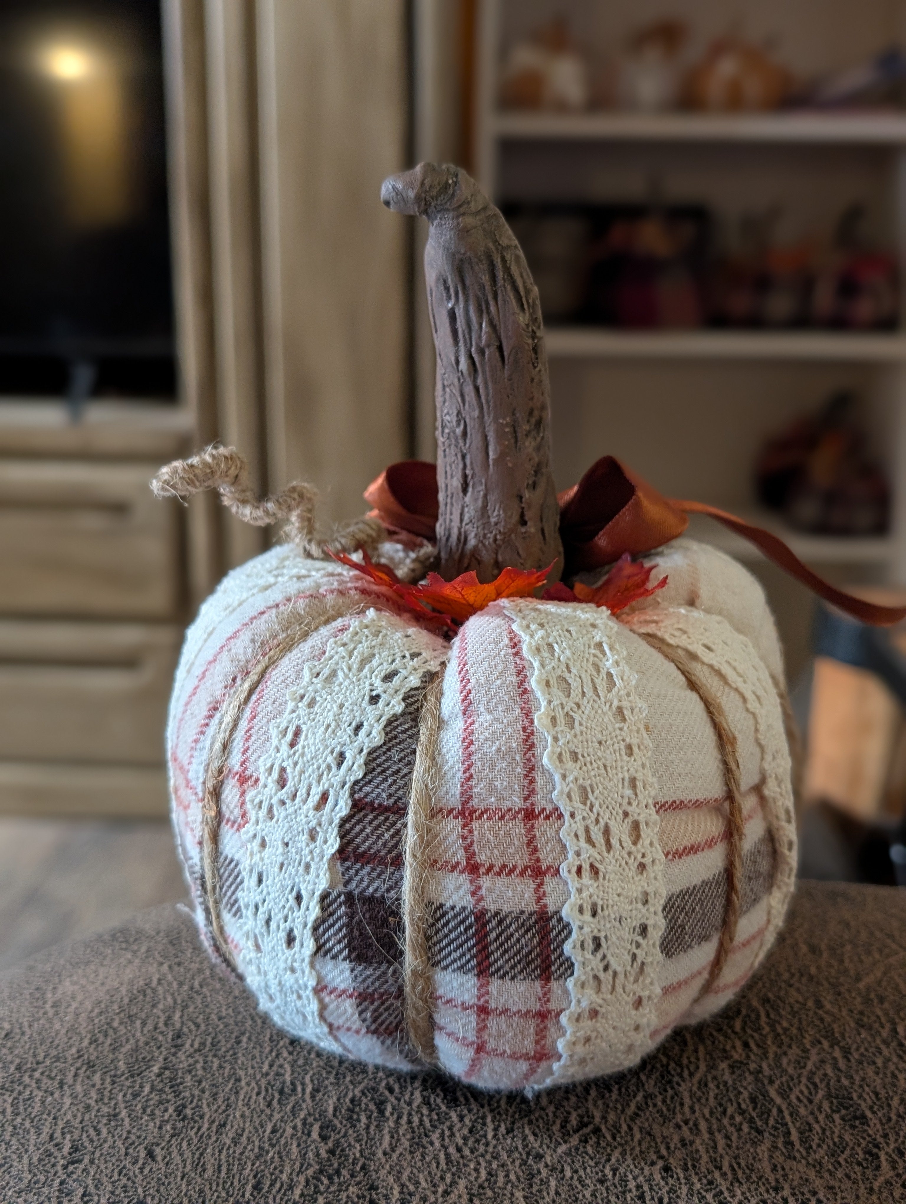 Medium Upcycled Flannel Pumpkin - Handmade Fall Decor