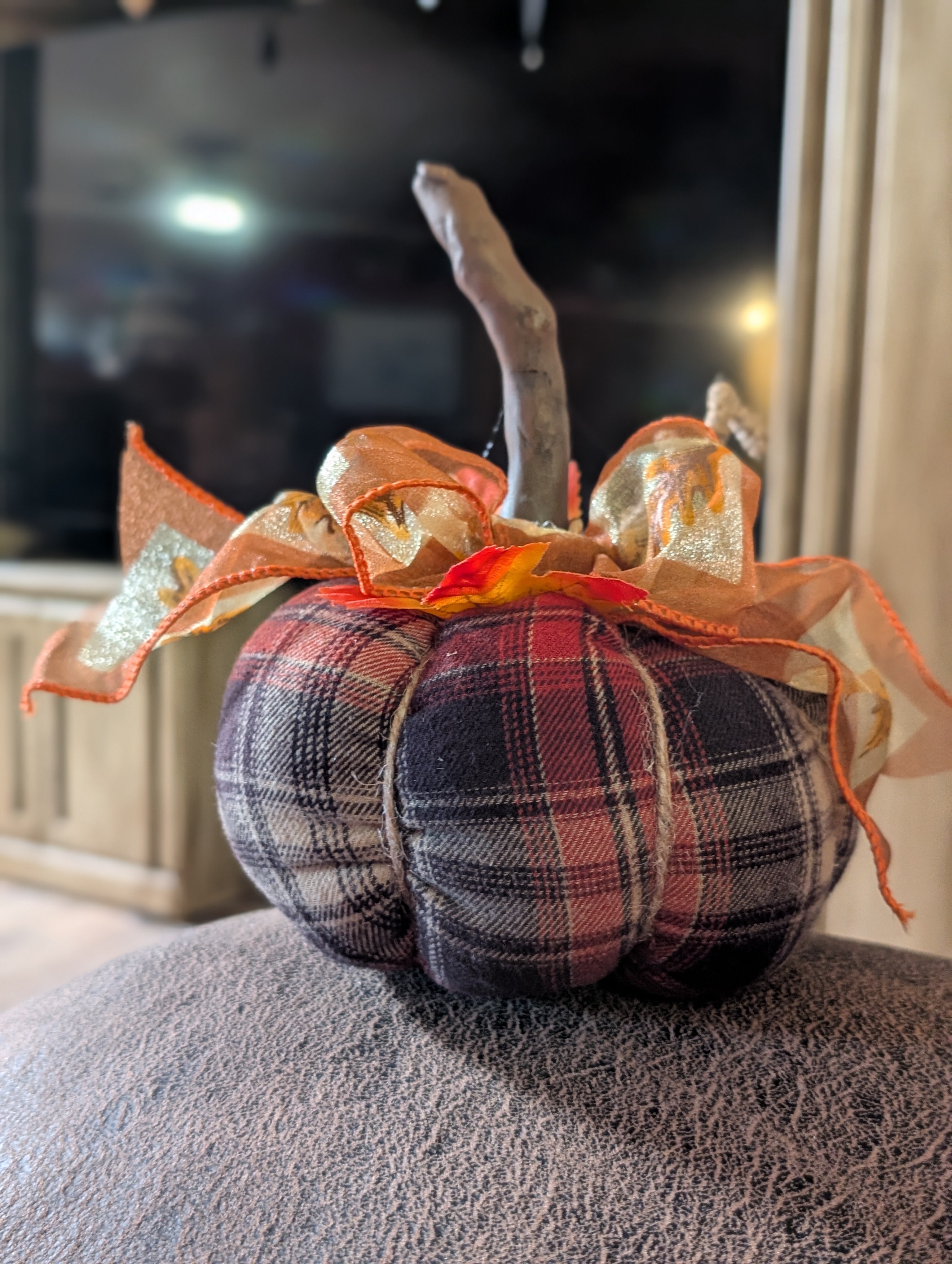 Medium Upcycled Flannel Pumpkin - Handmade Fall Decor
