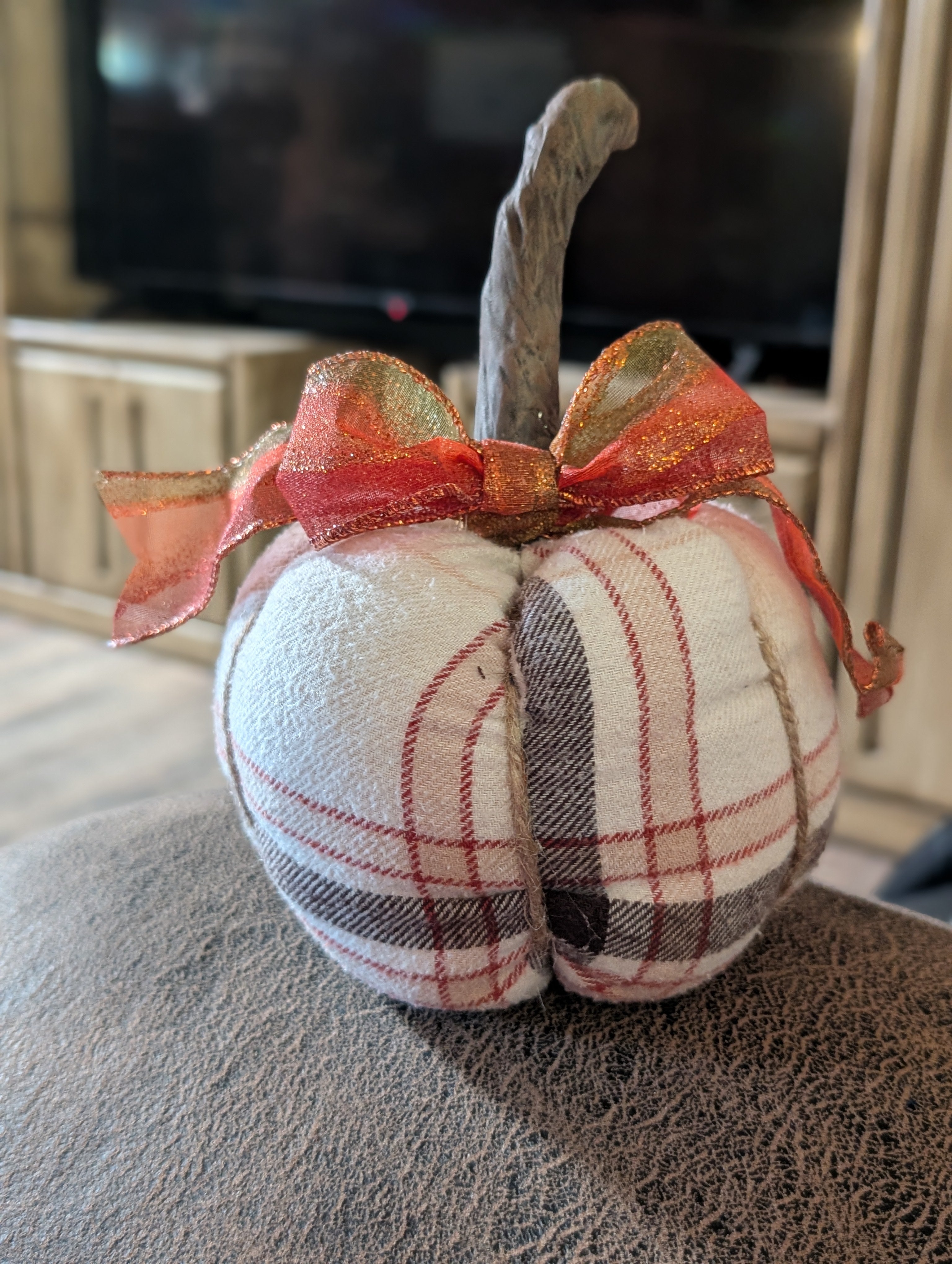 Medium Upcycled Flannel Pumpkin - Handmade Fall Decor