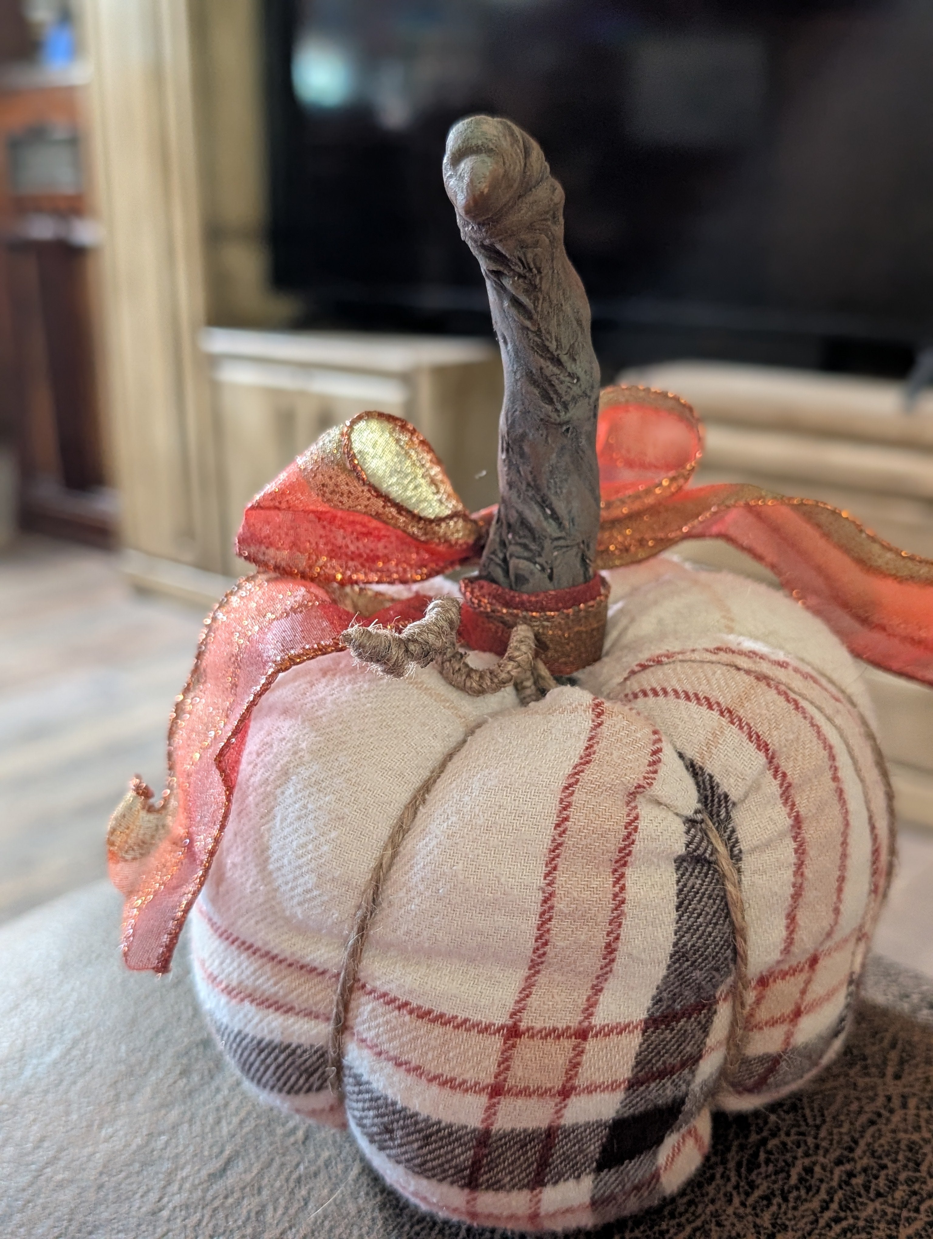 Medium Upcycled Flannel Pumpkin - Handmade Fall Decor