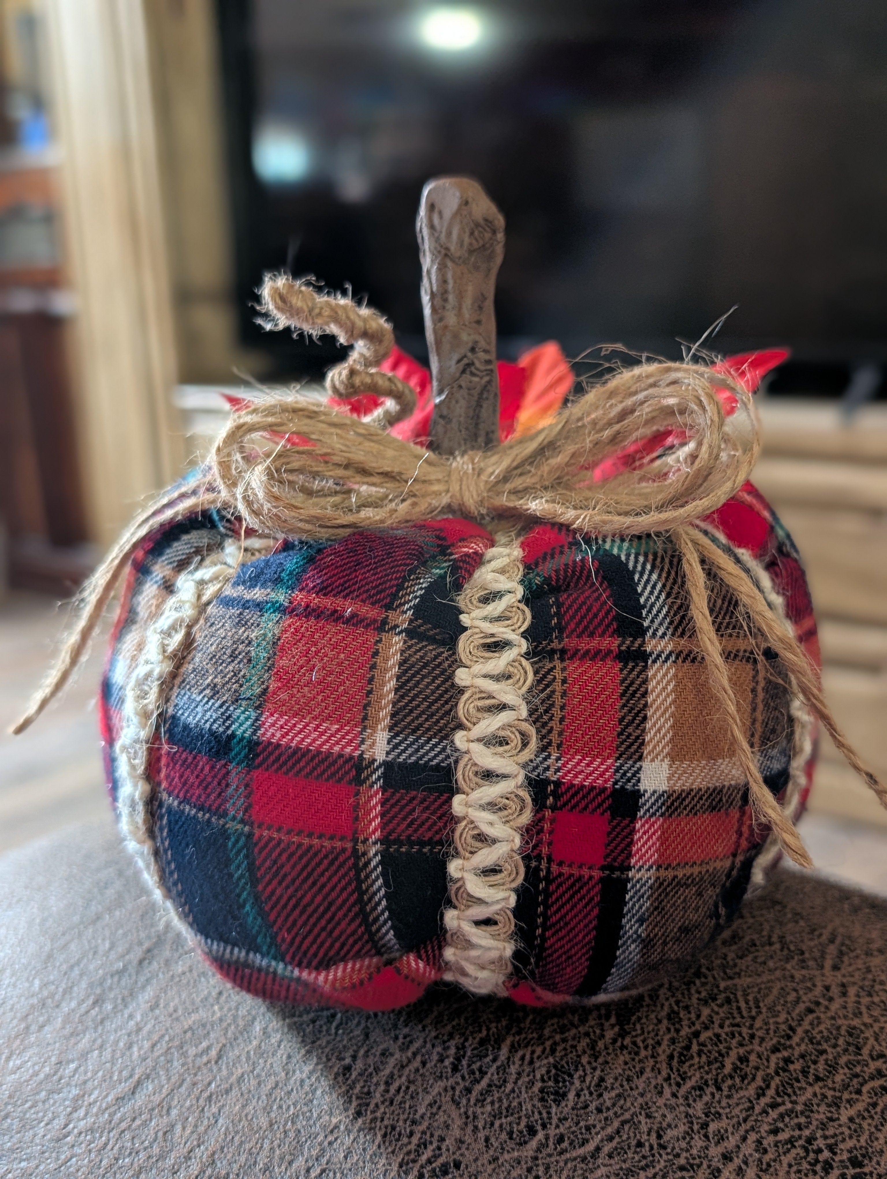 Medium Upcycled Flannel Pumpkin - Handmade Fall Decor