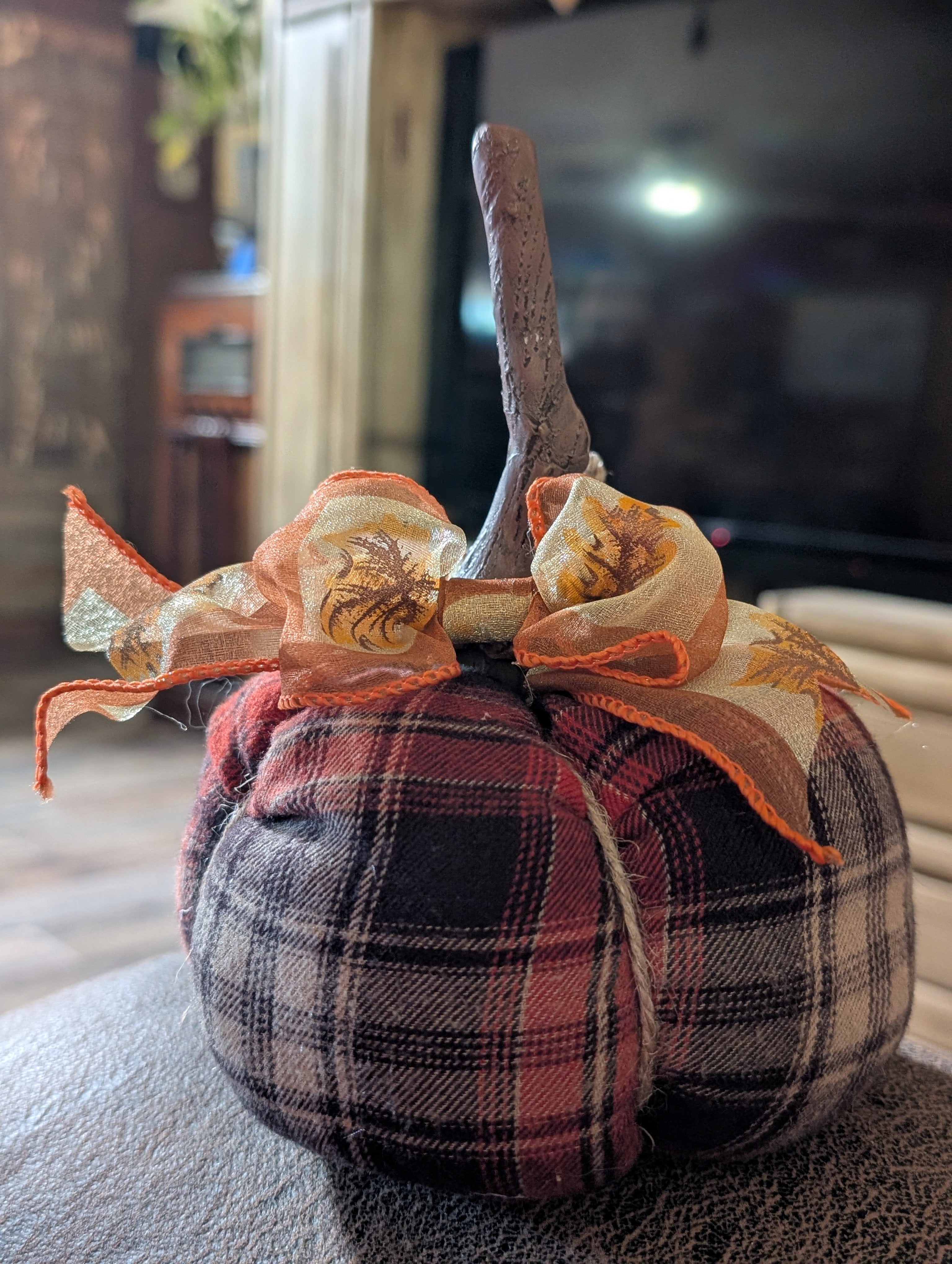 Medium Upcycled Flannel Pumpkin - Handmade Fall Decor