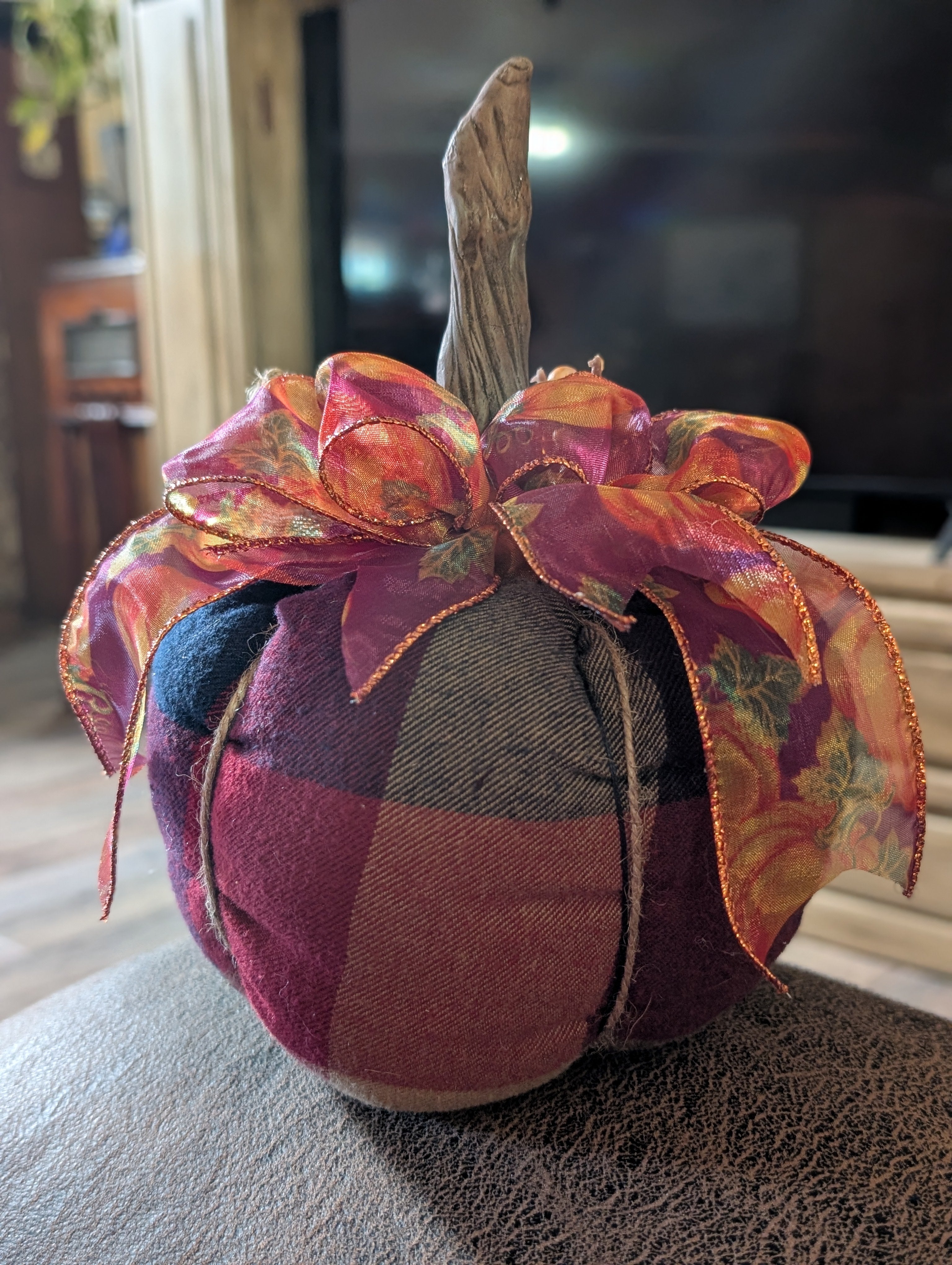 Large Upcycled Flannel Pumpkin - Handmade Fall Decor