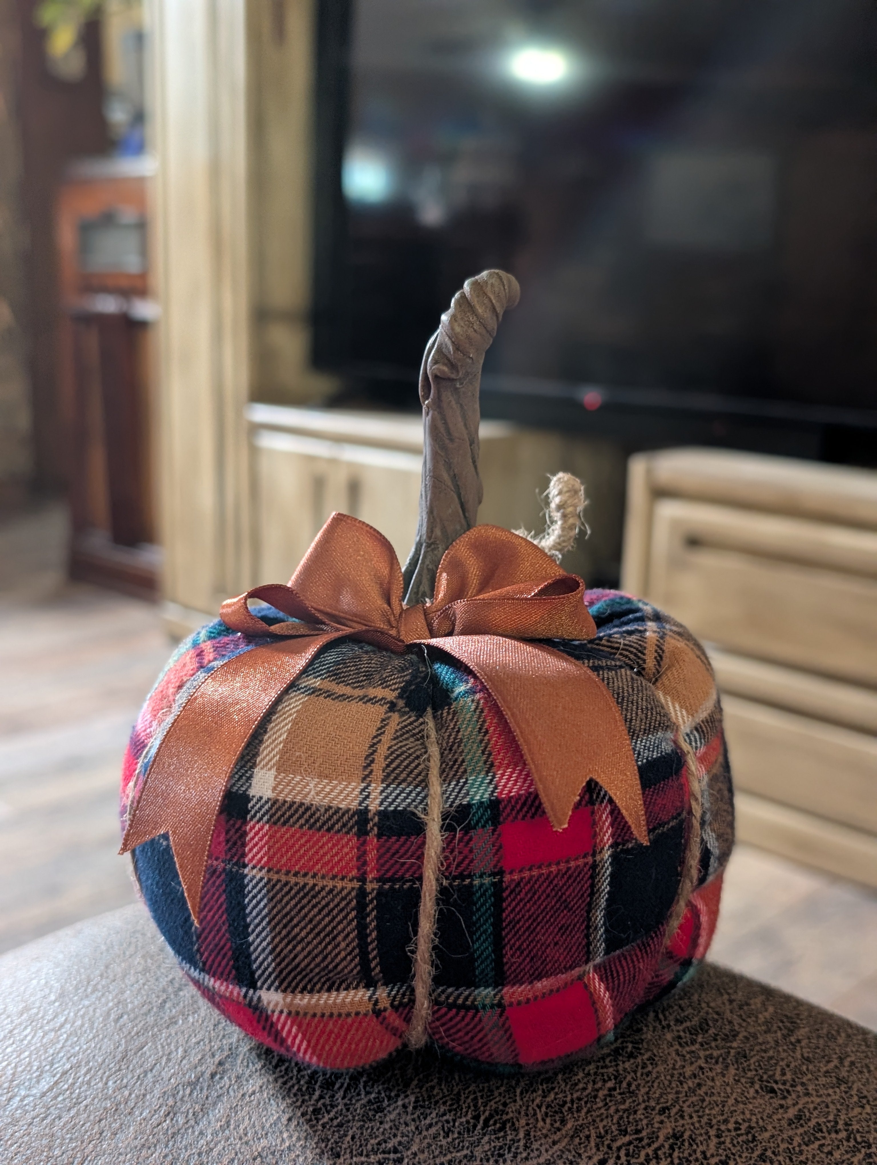 Medium Upcycled Flannel Pumpkin - Handmade Fall Decor