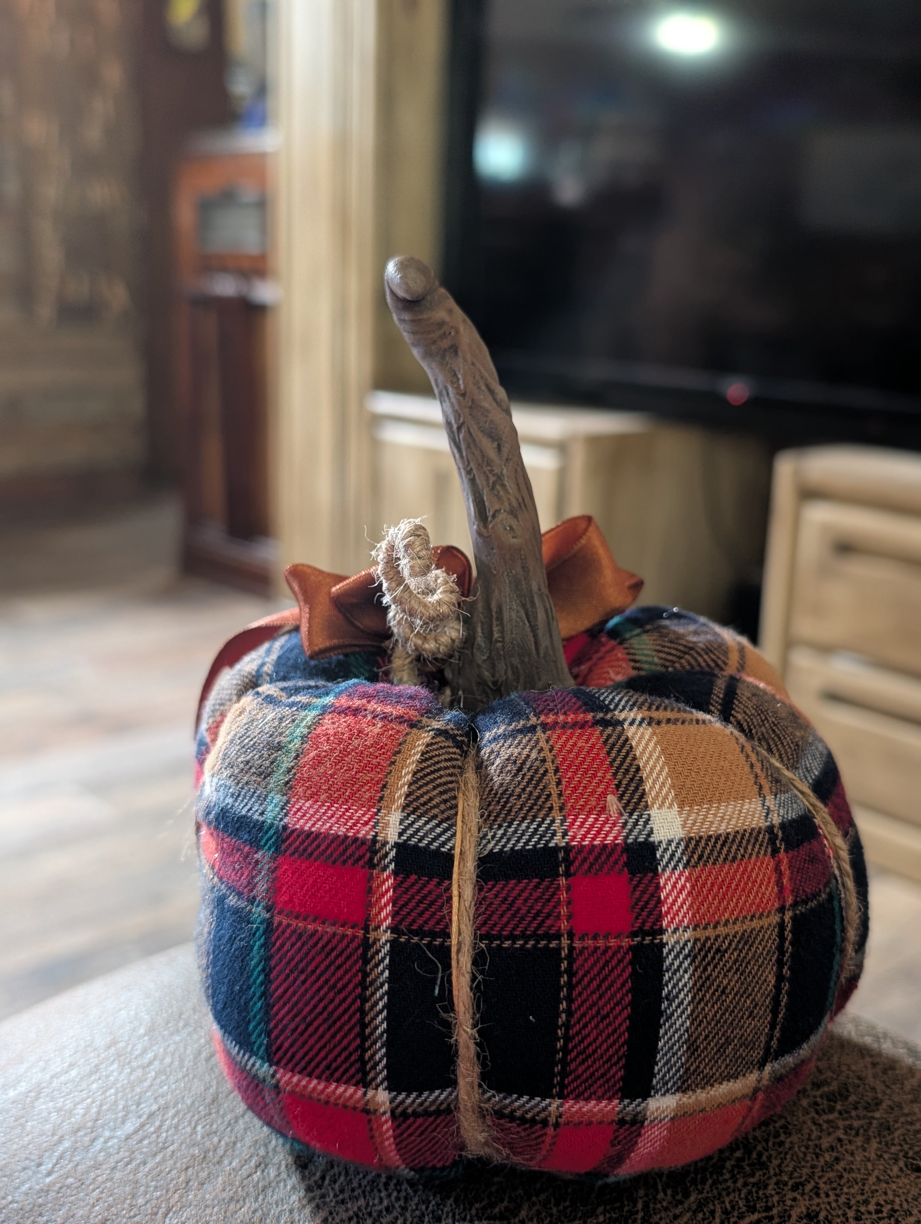 Medium Upcycled Flannel Pumpkin - Handmade Fall Decor