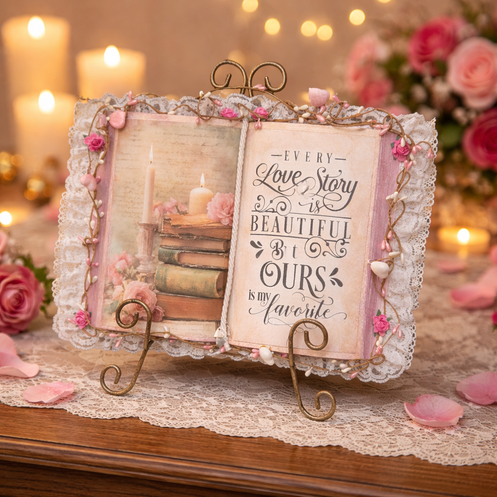 Handmade Valentine Altered Book - Romantic Shabby Chic Decor
