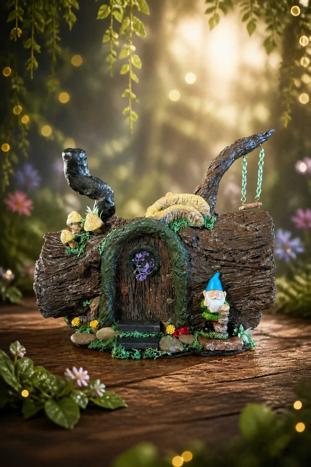Gnome Log House – Handmade Upcycled Glass Jar Sculpture