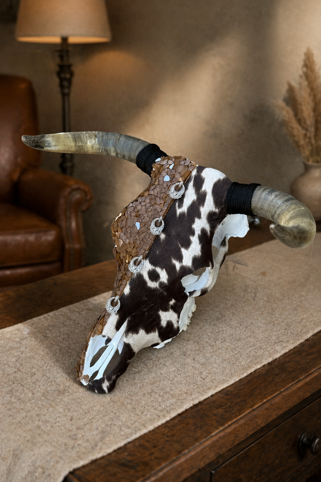 Altered Longhorn Skull — Glass & Hide Statement Wall Art by Taryn’s Creations