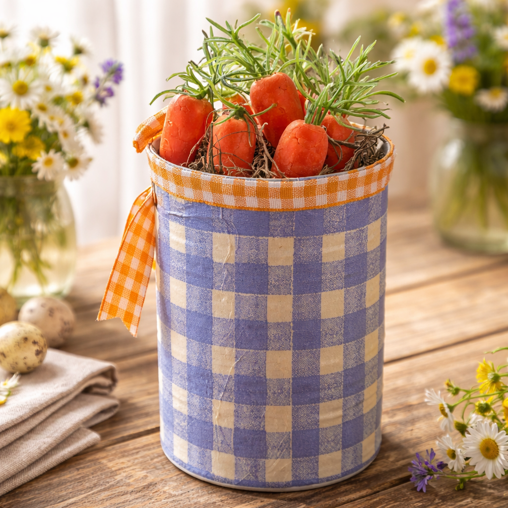 Easter Bunny with Carrots Tin Can Decor - Upcycled Spring Decoration