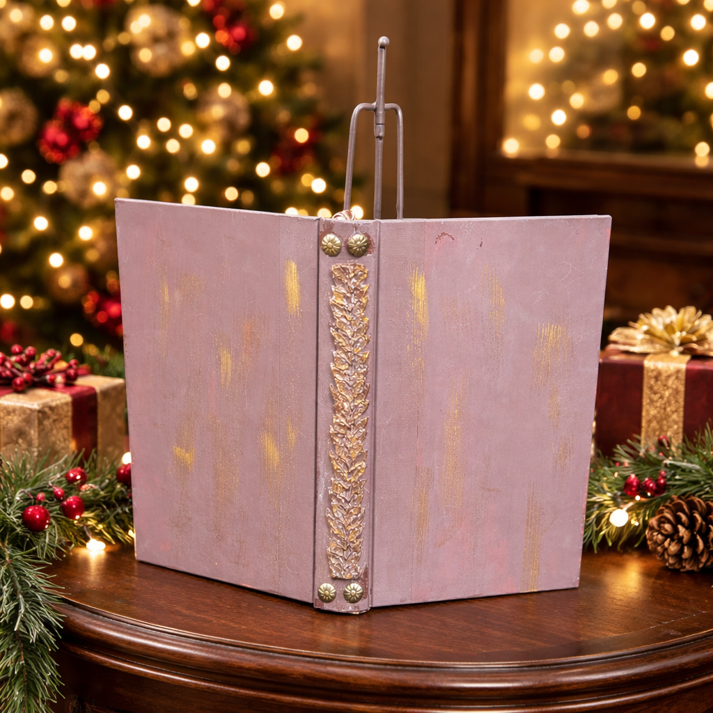 Handmade Christmas Altered Book - Brown & Gold Holiday Decor