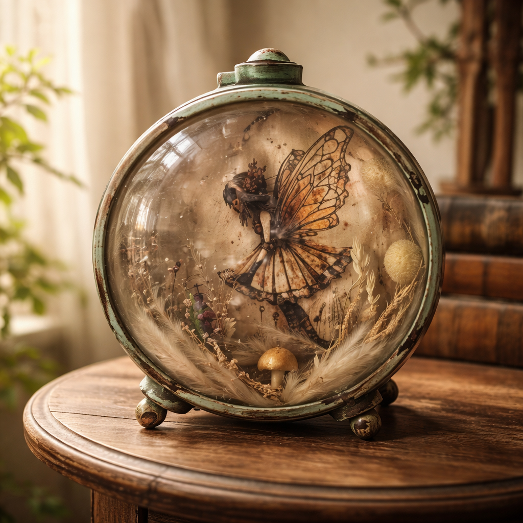Fairy Shadow Box with Lights - Upcycled Clock Decor