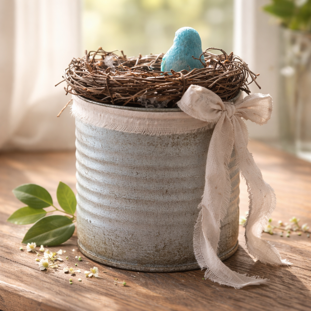 Mini Easter Tin Can - Baby Chick with Bird Nest - blue