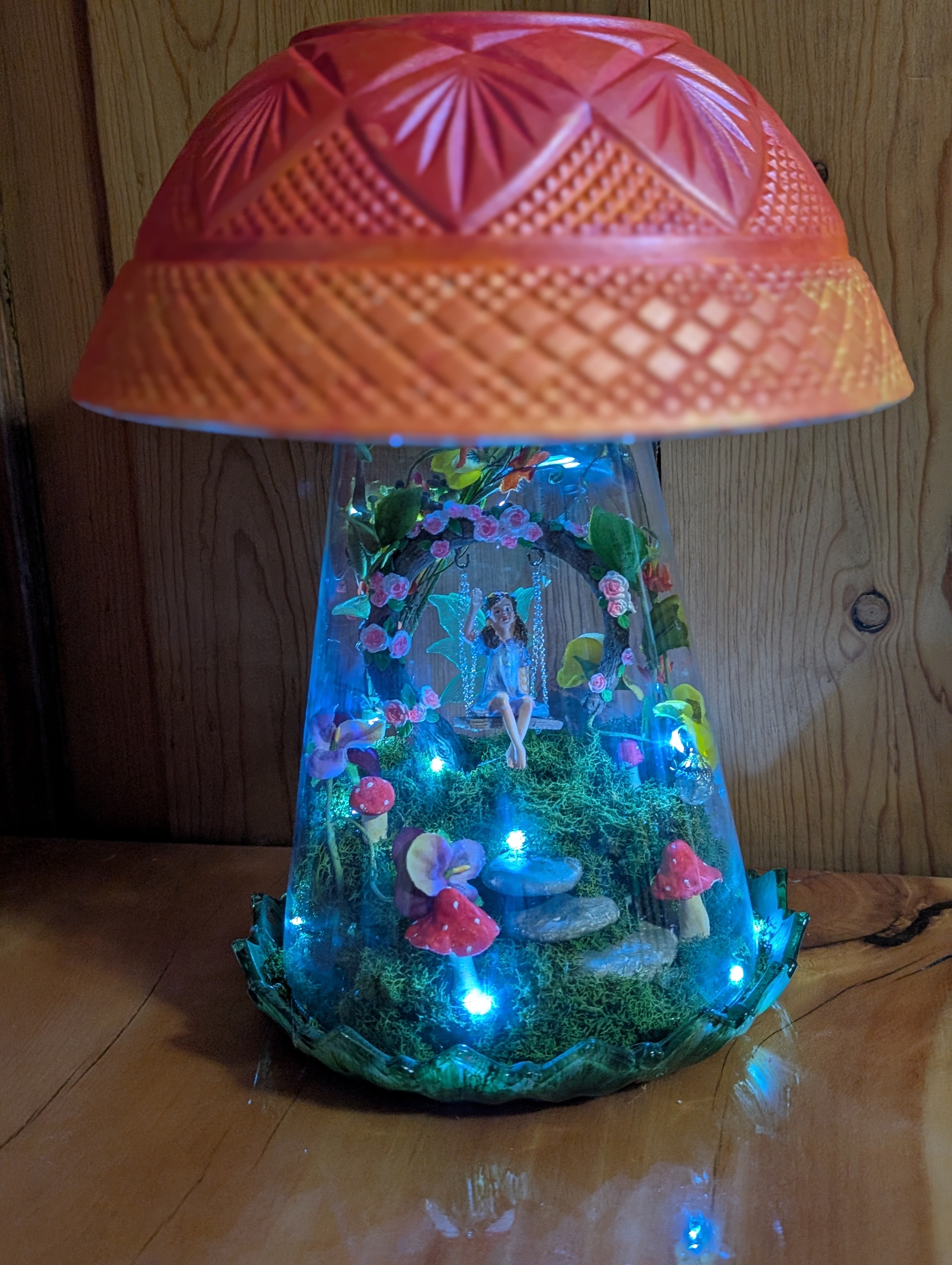Mushroom Fairy Cloche with Lights - Enchanted Glass Dome Decor