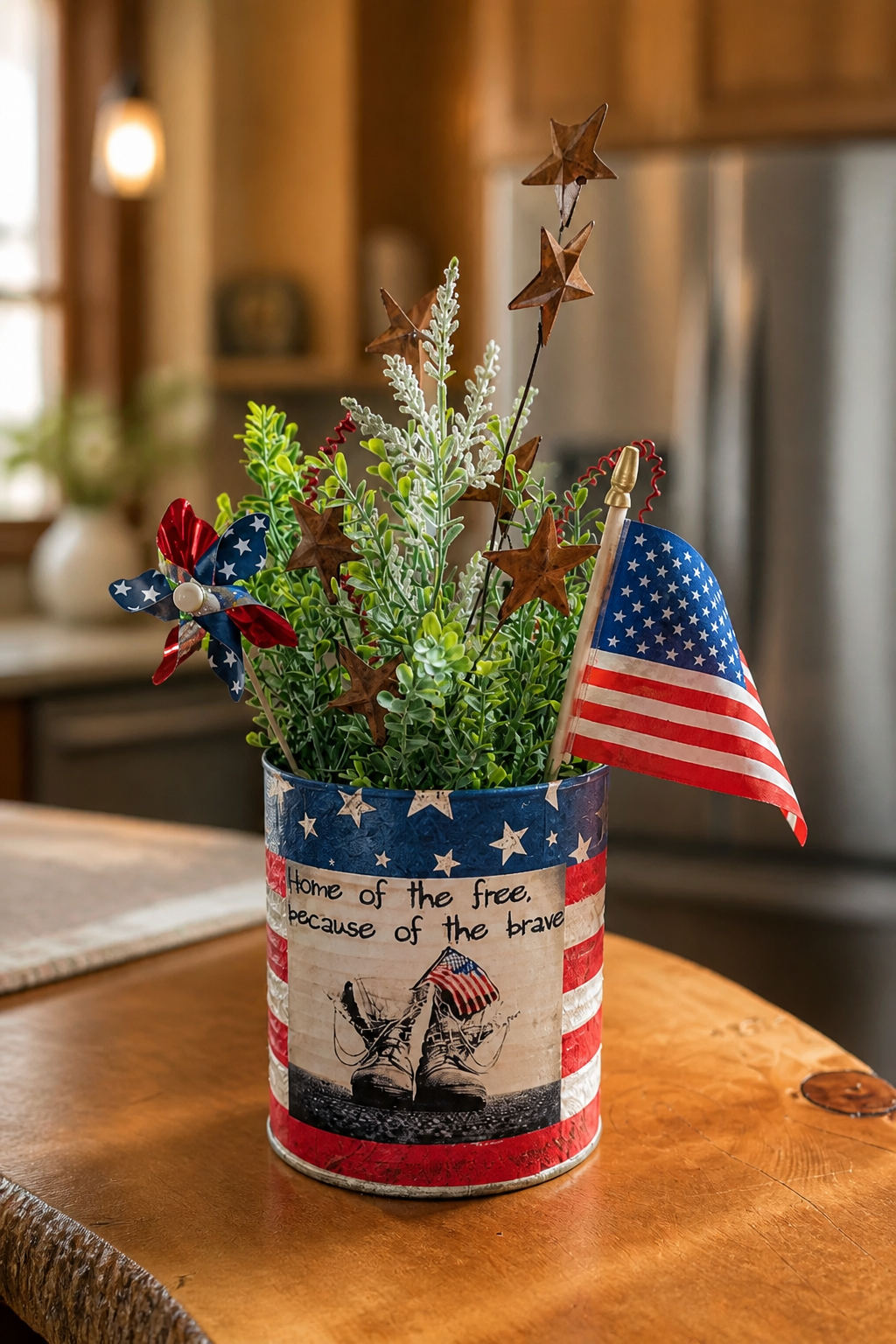 Memorial Day Centerpiece | Handmade Upcycled Tin Can | Patriotic Table Decor