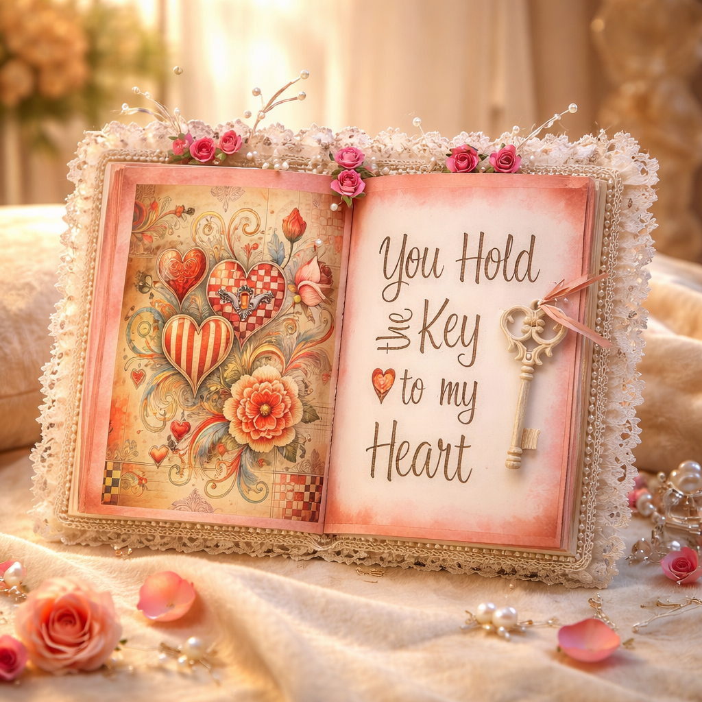 Handmade Valentine Altered Book - Key to My Heart Romantic Decor