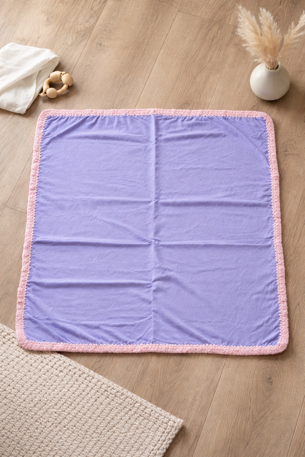 Handmade Baby Blanket - Pink & Purple Butterfly with Crocheted Trim