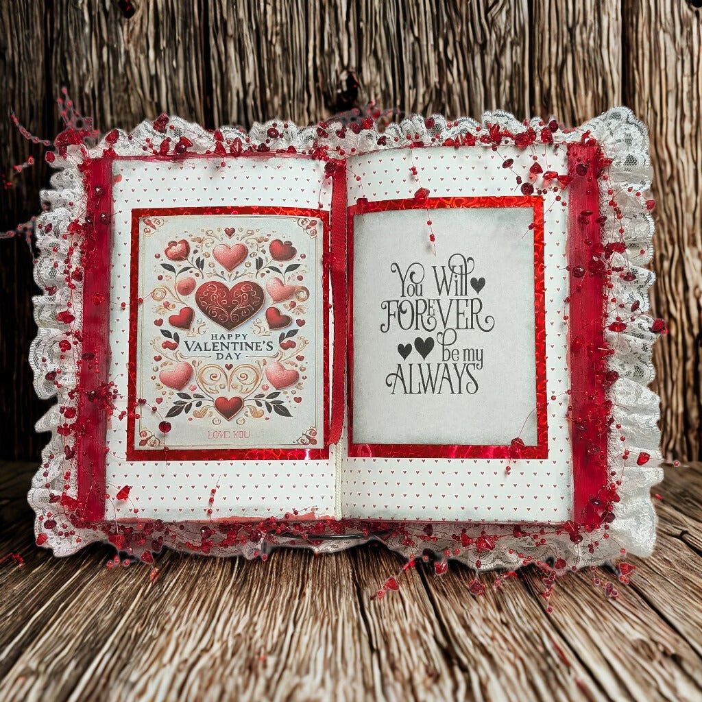 Handmade Valentine Altered Book - You will Always Be My Forever - Red Romantic Decor
