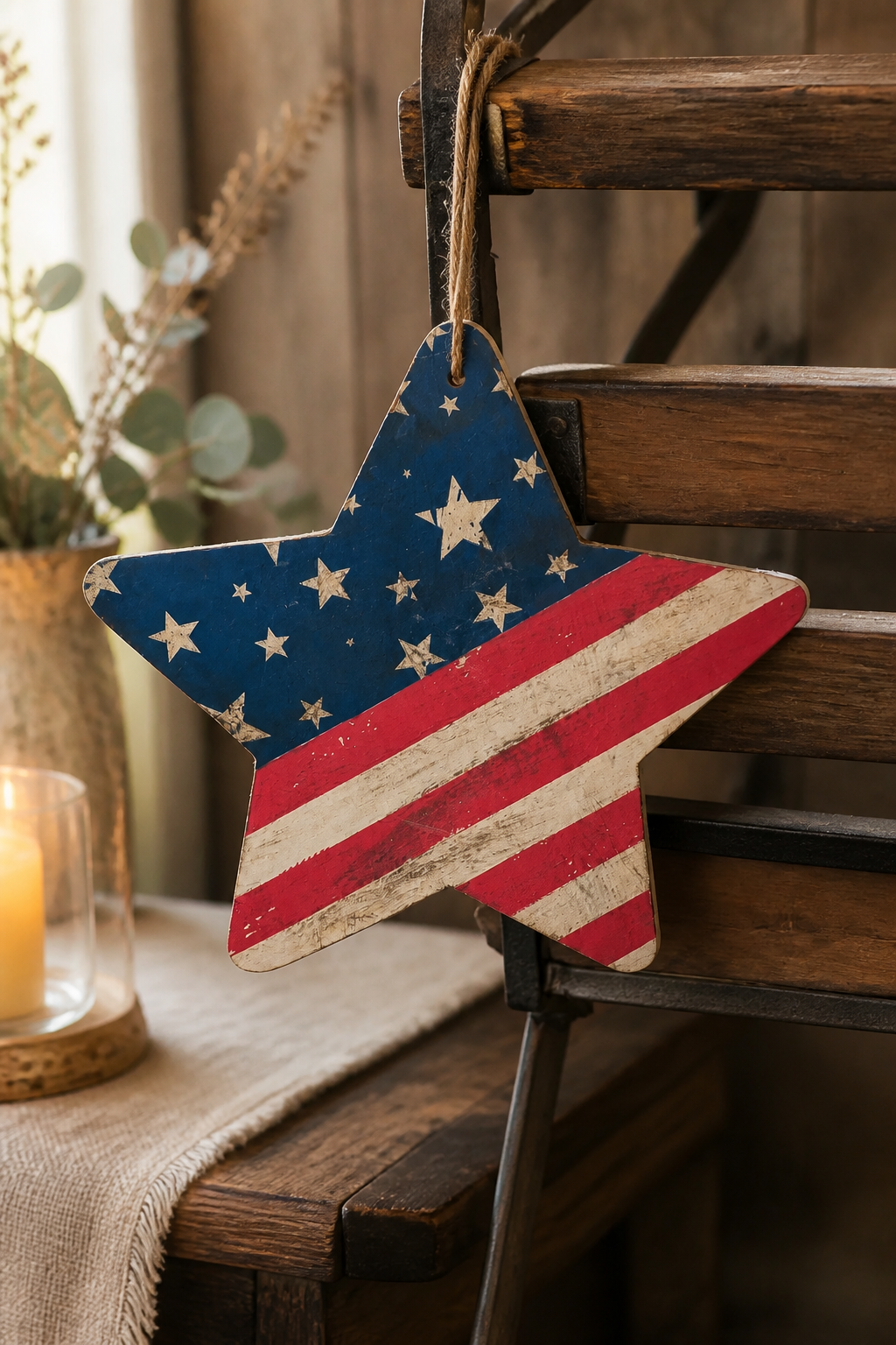 Hand-Decorated Patriotic Wood Star | Memorial Day Decor | 1/4" Thick