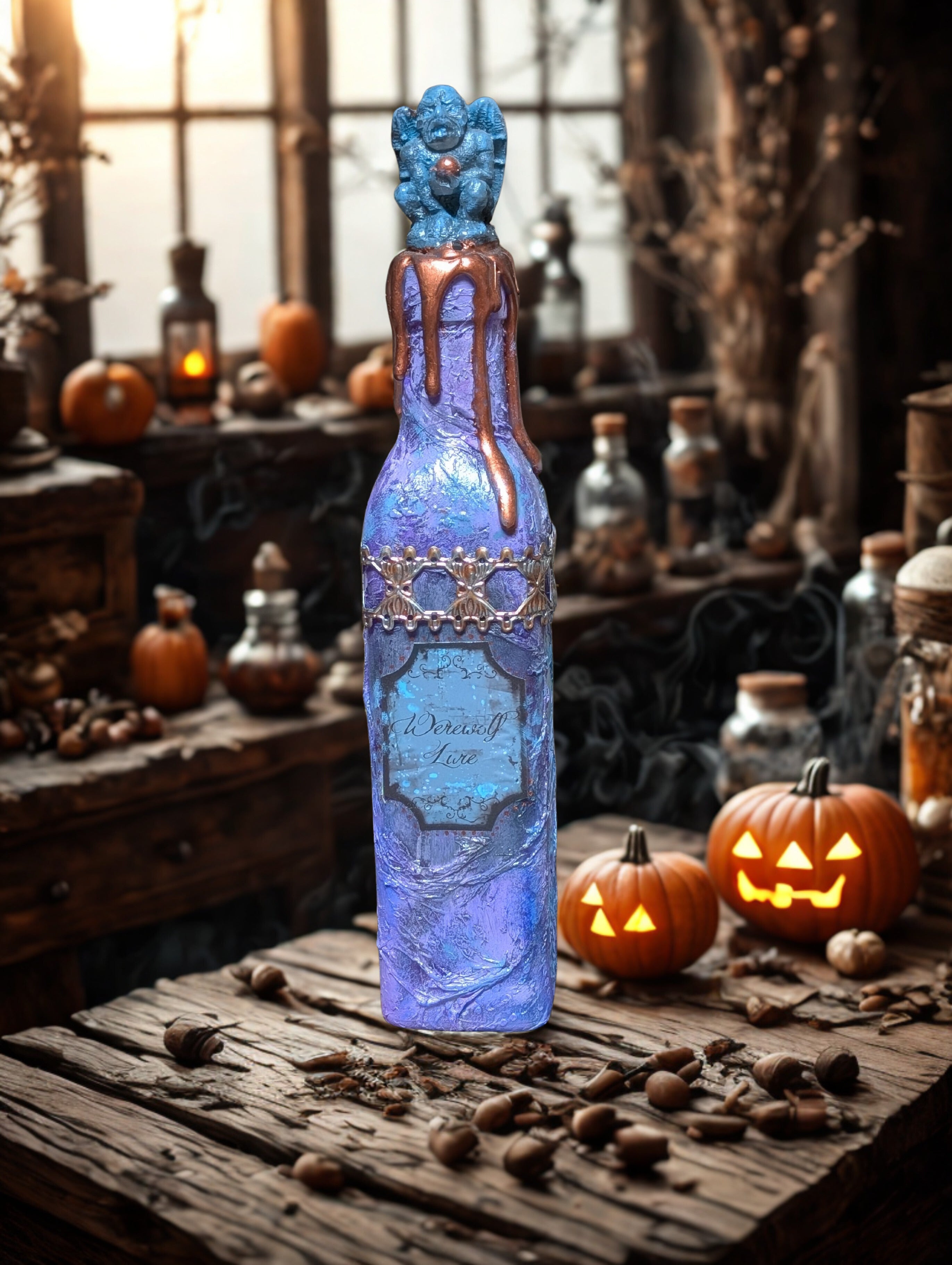Halloween Potion Bottle - Werewolf Lure Upcycled Decor